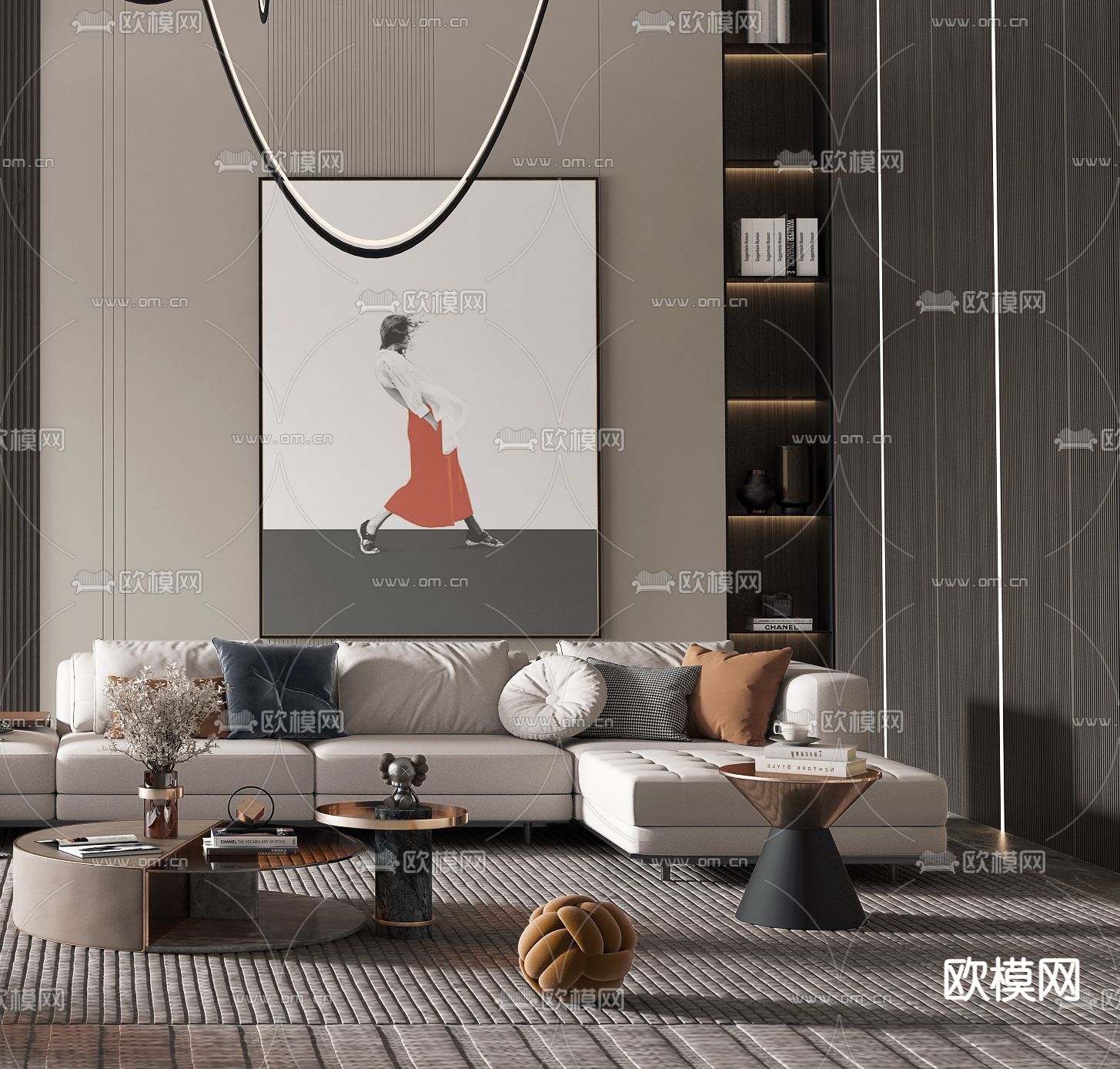 现代别墅客厅餐厅3d模型下载（渲染图2）