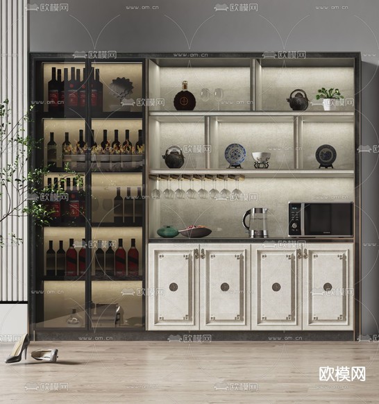 新中式轻奢酒柜3d模型下载(渲染图2)