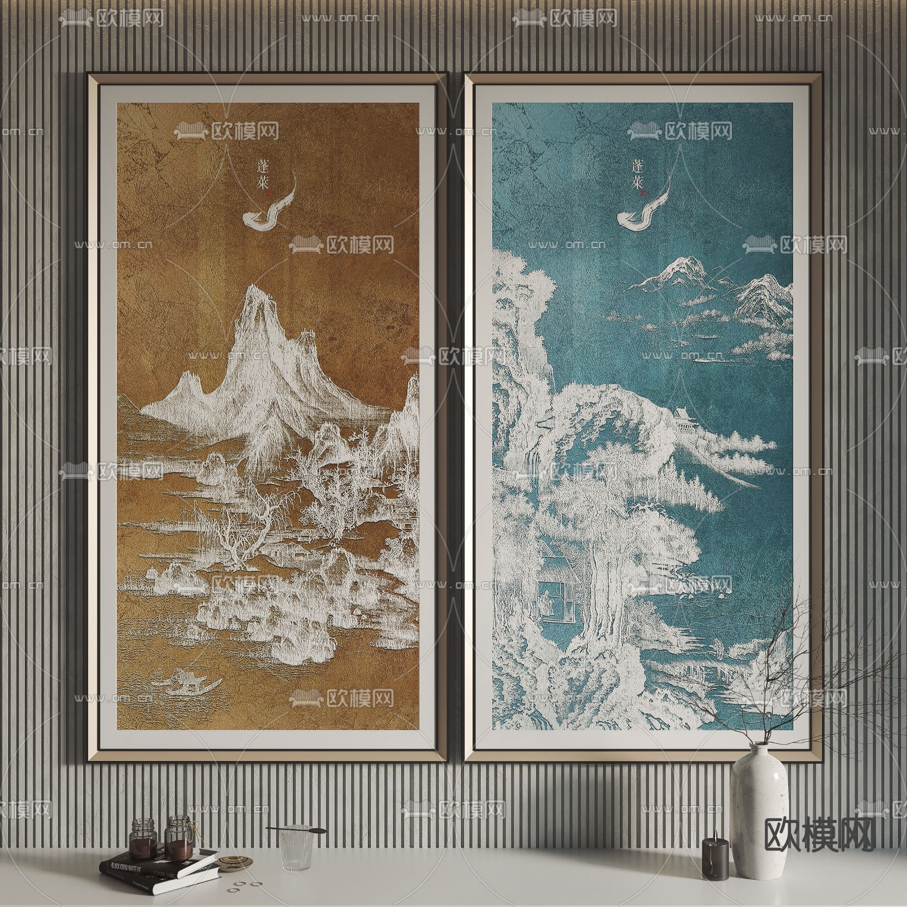 新中式挂画装饰画3d模型