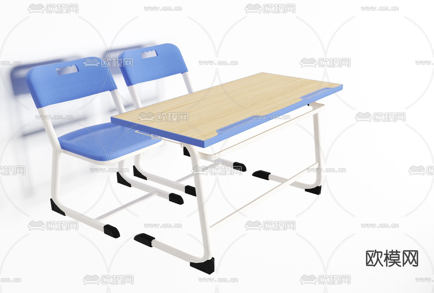 现代连体课桌椅免费3d模型下载