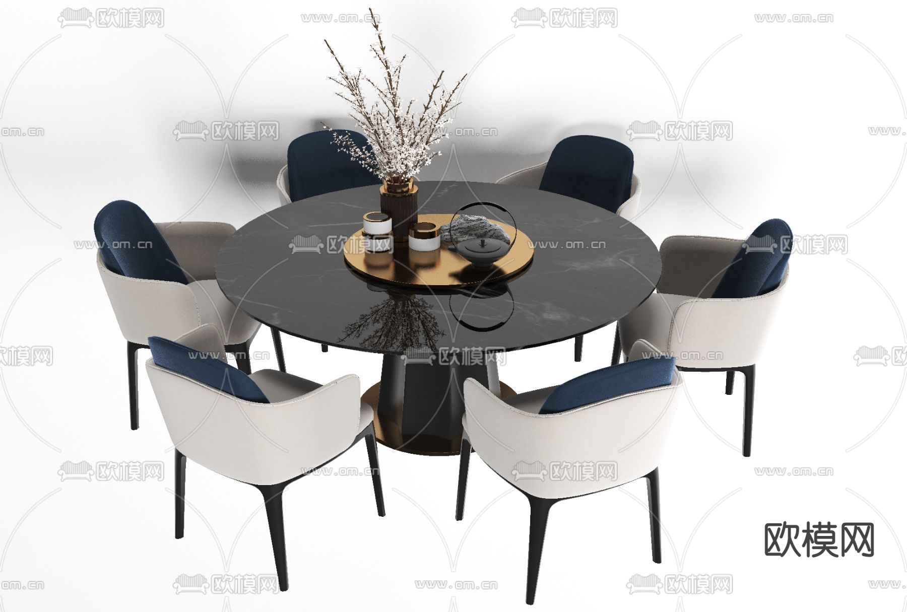 现代轻奢餐桌椅免费3d模型下载