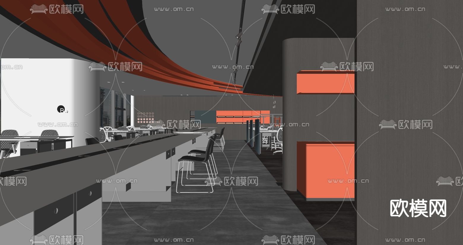 现代办公大厅su模型