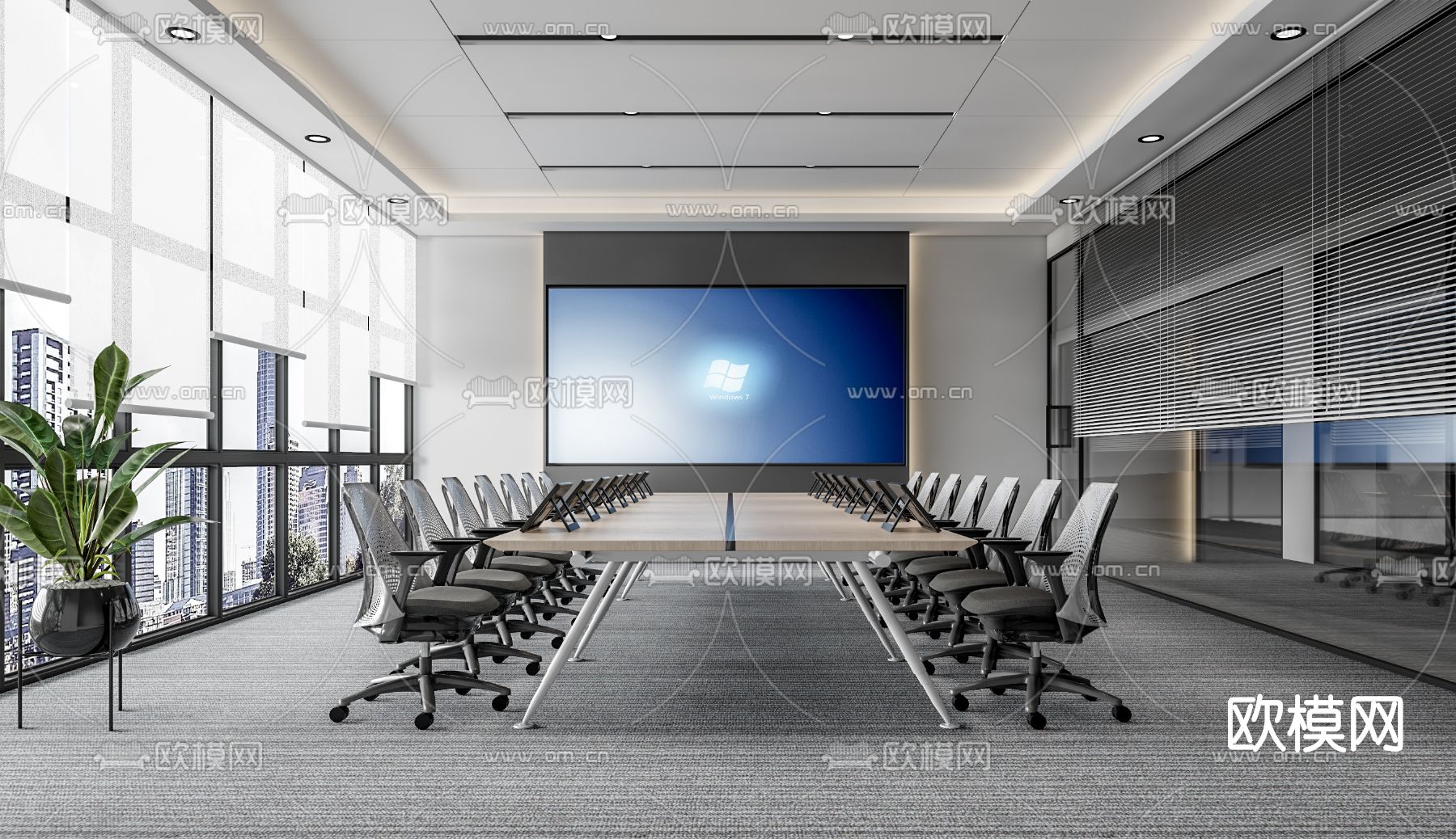 现代会议室su模型下载（渲染图1）