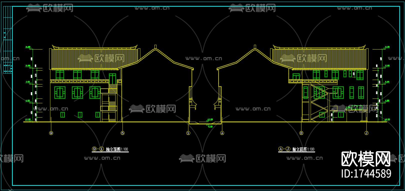 古建筑cad施工图下载（渲染图3）