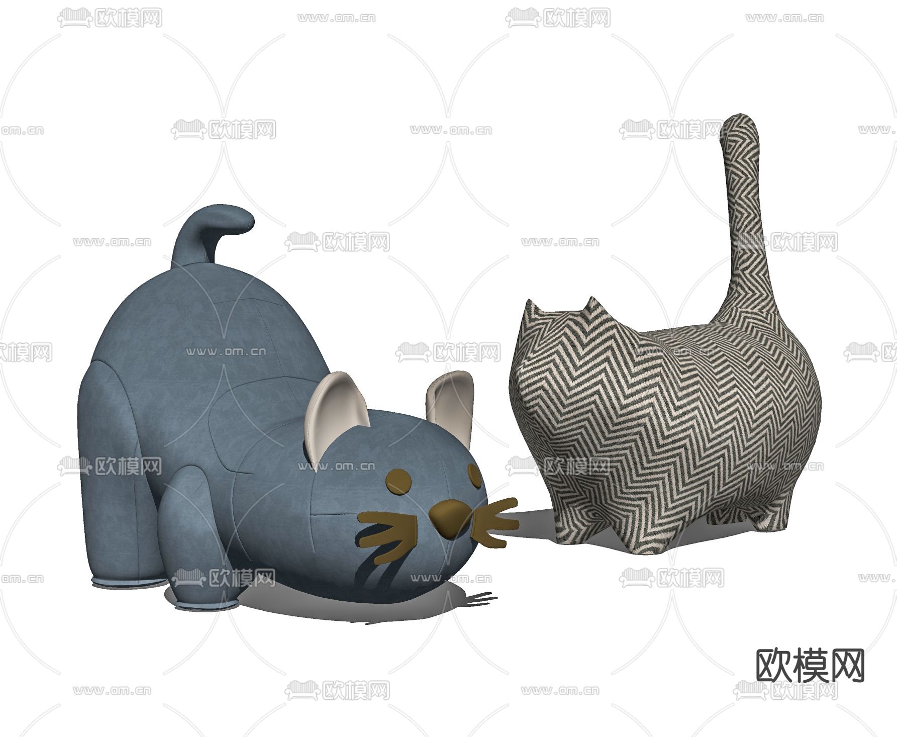 现代毛绒猫玩具su模型