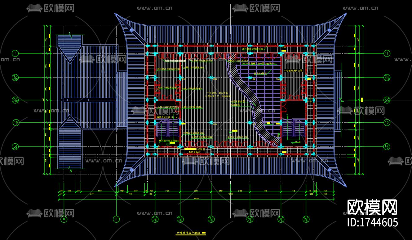古建筑cad施工图下载（渲染图1）