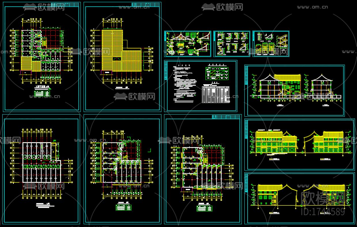 古建筑cad施工图下载（渲染图1）