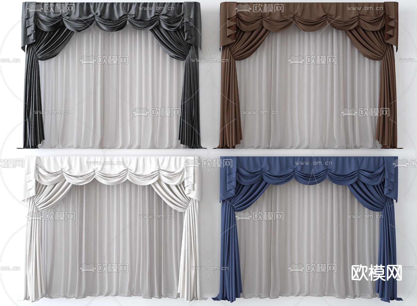 简欧布艺窗帘3d模型下载