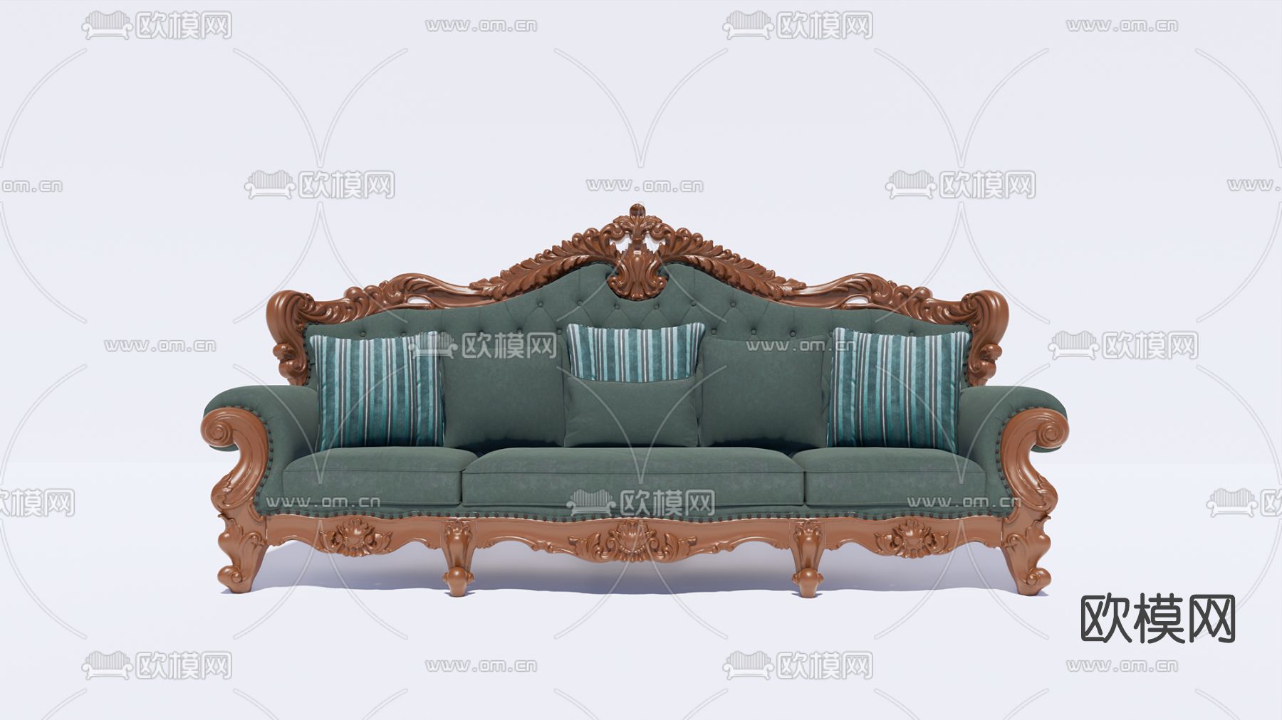 欧式布艺多人沙发su模型下载（渲染图1）