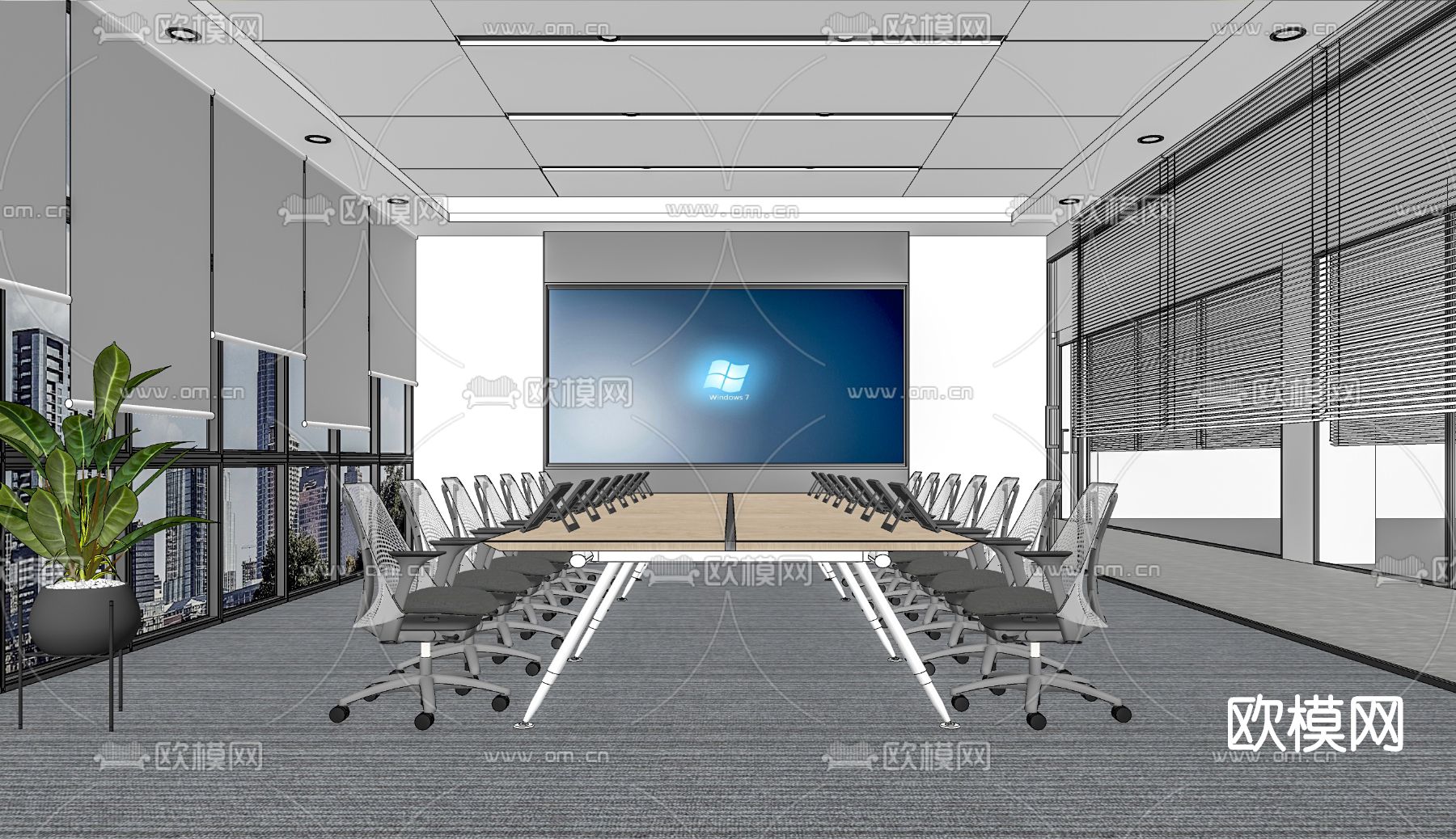 现代会议室su模型下载（渲染图2）