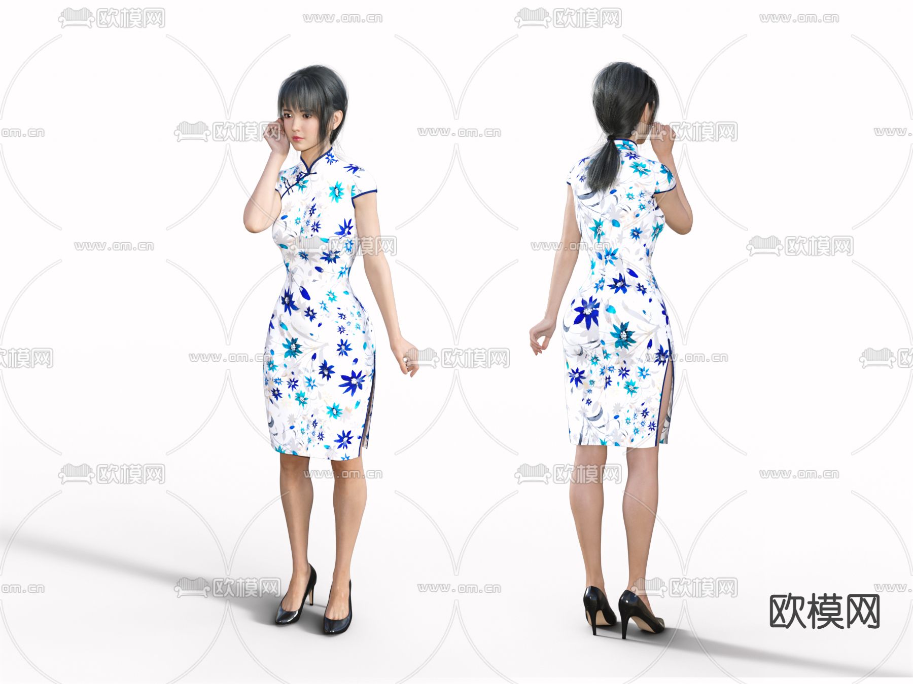 现代旗袍女人3d模型下载