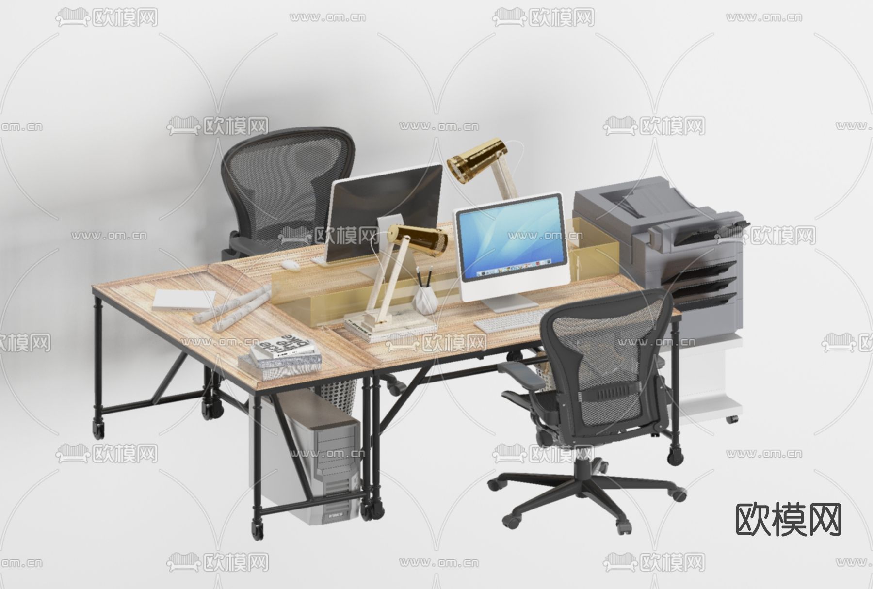 现代卡位办公桌椅免费3d模型下载