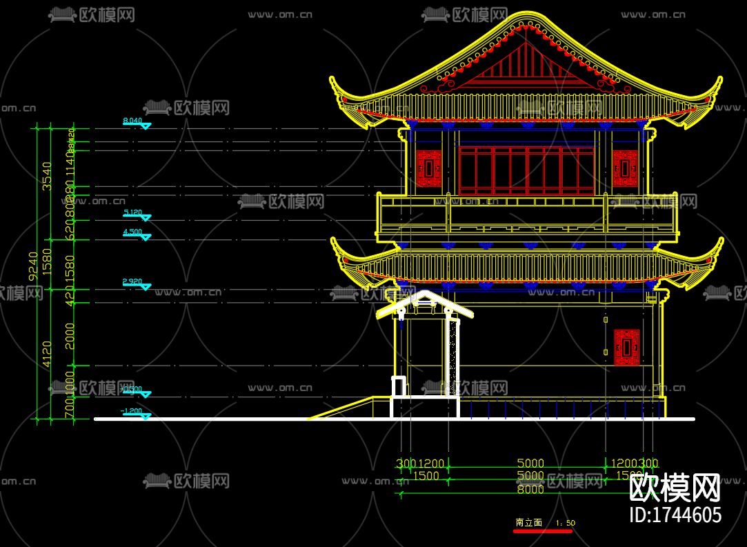 古建筑cad施工图下载（渲染图7）