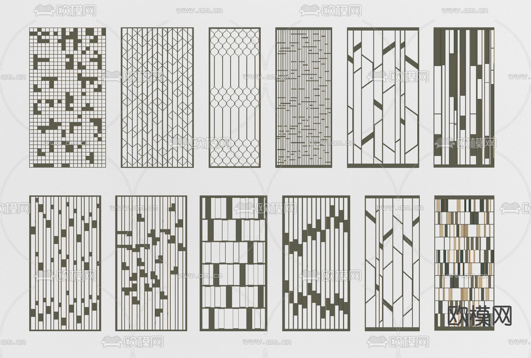 现代轻奢金属屏风免费3d模型下载