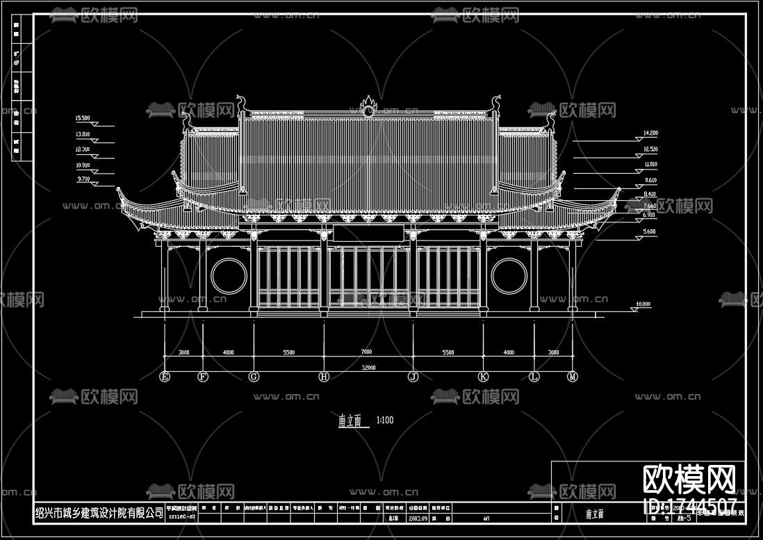 山门建筑cad施工图下载（渲染图3）