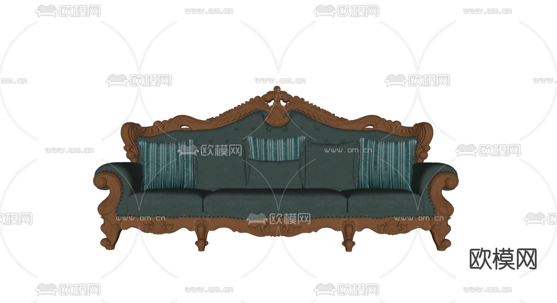 欧式布艺多人沙发su模型下载（渲染图2）