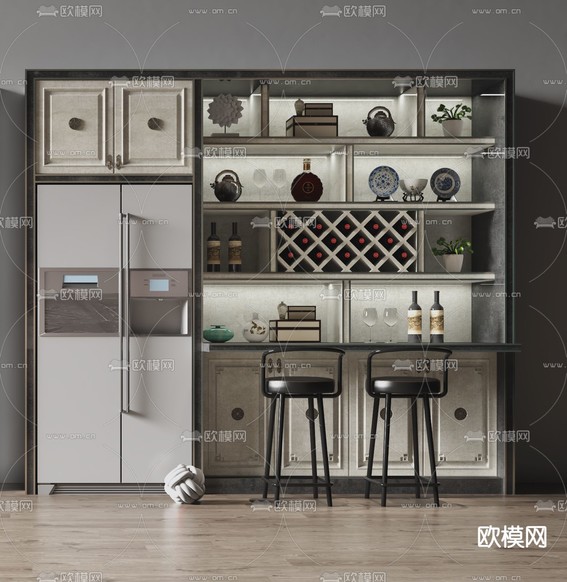 新中式轻奢酒柜3d模型下载(渲染图3)