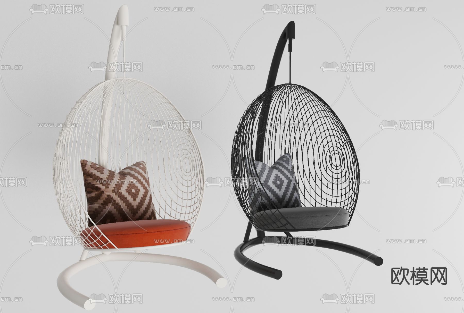 现代藤编吊椅免费3d模型下载（渲染图2）