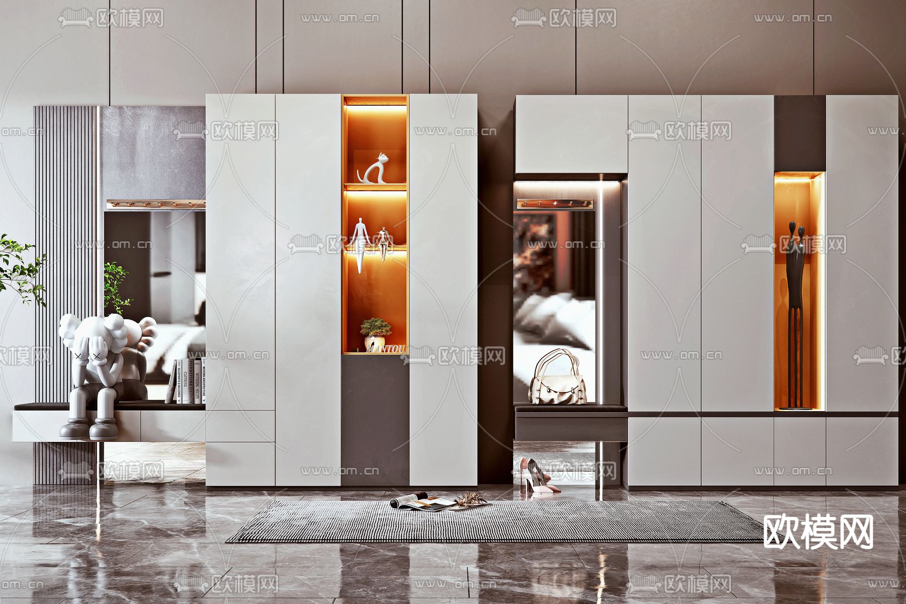 现代轻奢鞋柜su模型下载（渲染图1）