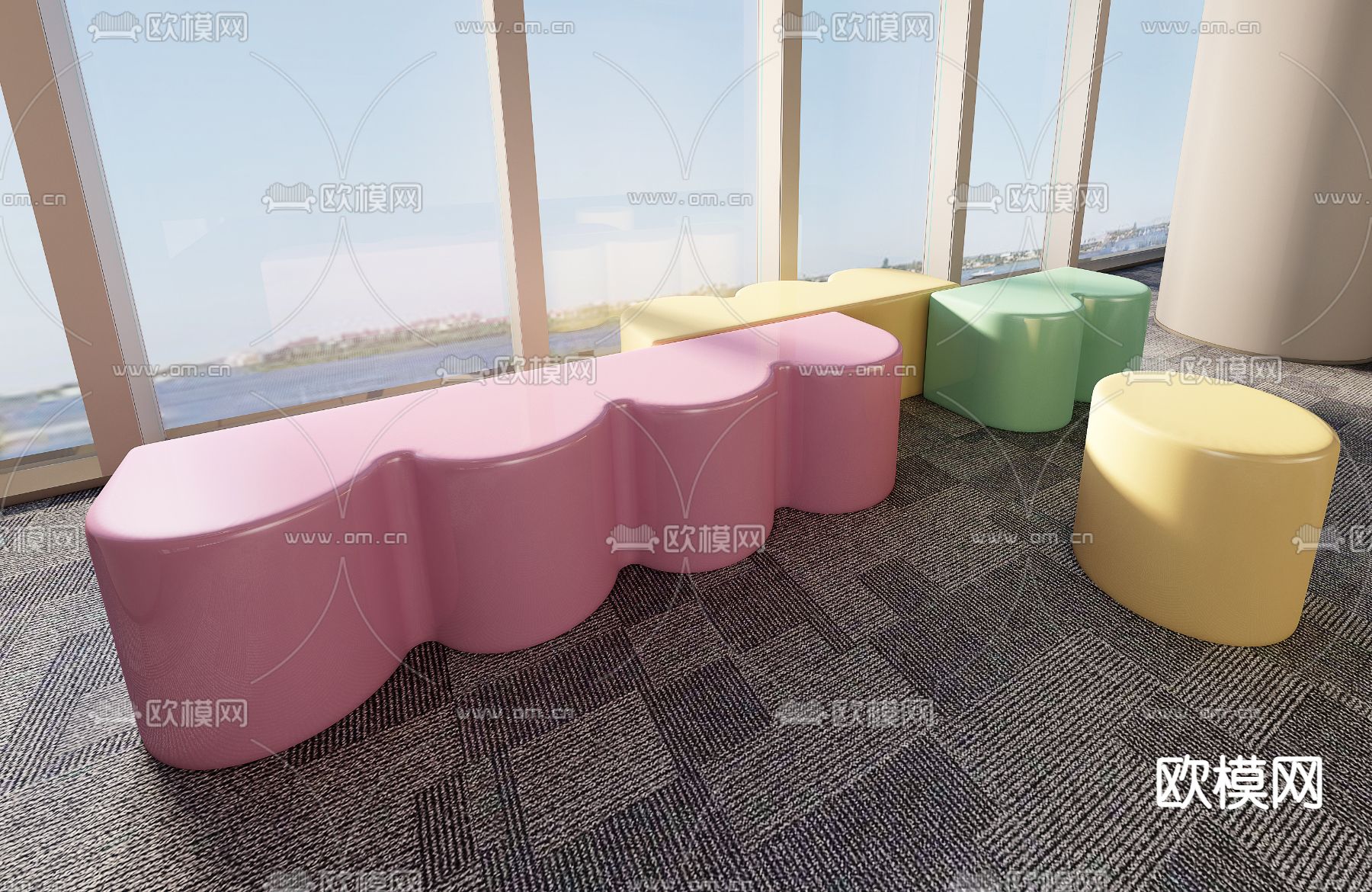 现代时尚公用长椅3d模型