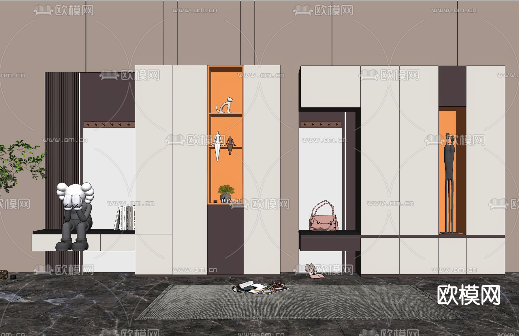 现代轻奢鞋柜su模型下载（渲染图2）