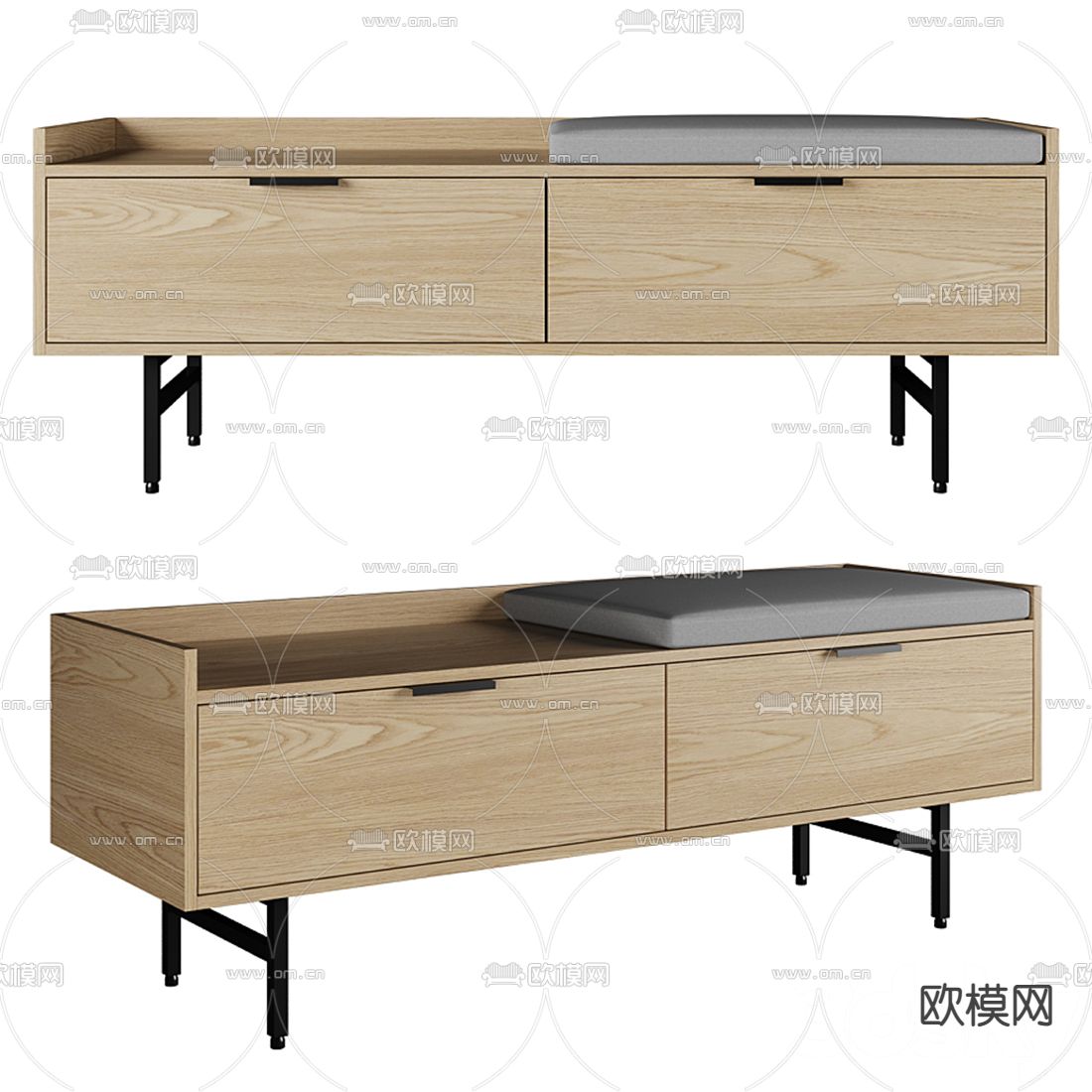 北欧实木鞋柜条凳3d模型下载