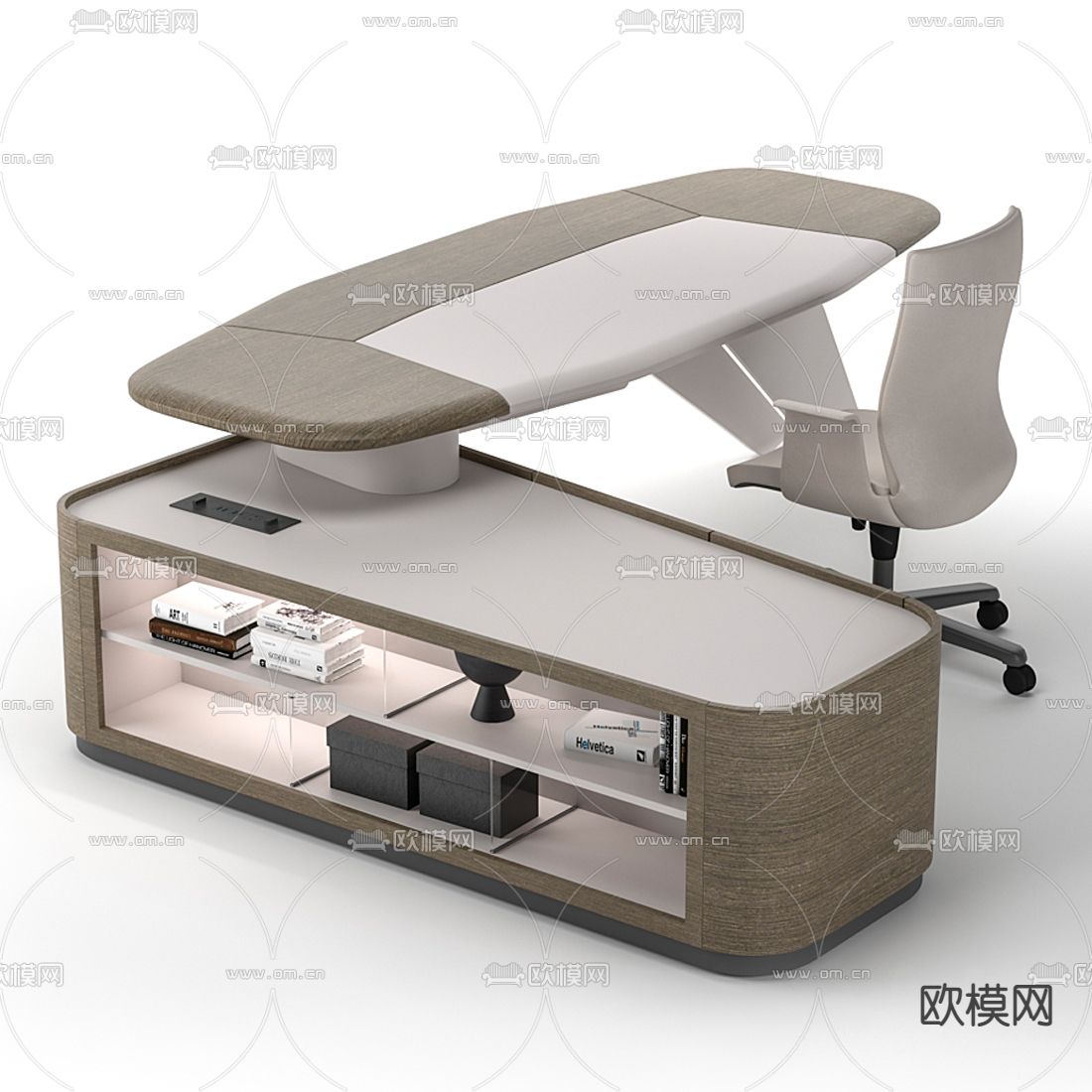 现代实木班台桌椅3d模型