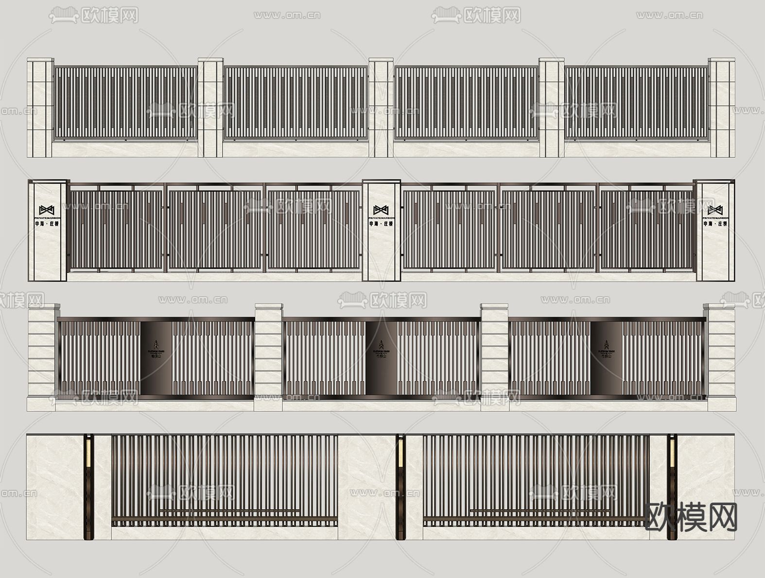 现代住宅区围墙su模型