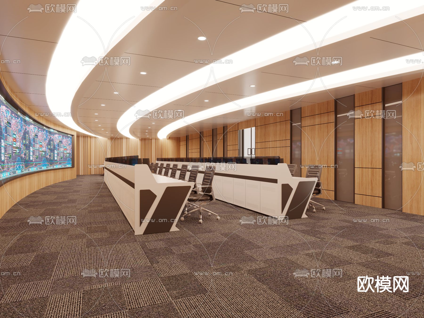 现代企业监控室3d模型下载（渲染图1）