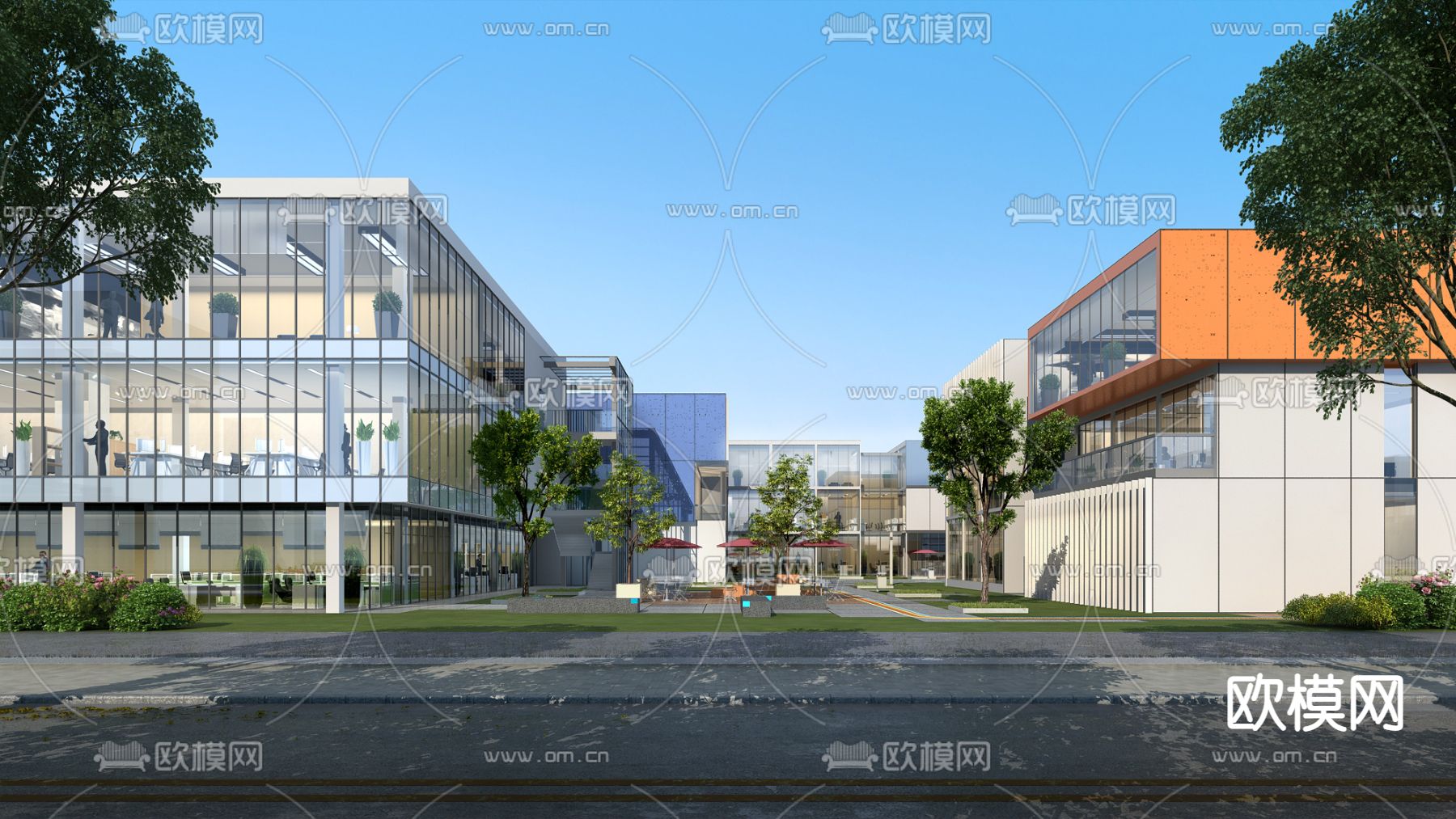 现代写字楼内庭景观3d模型