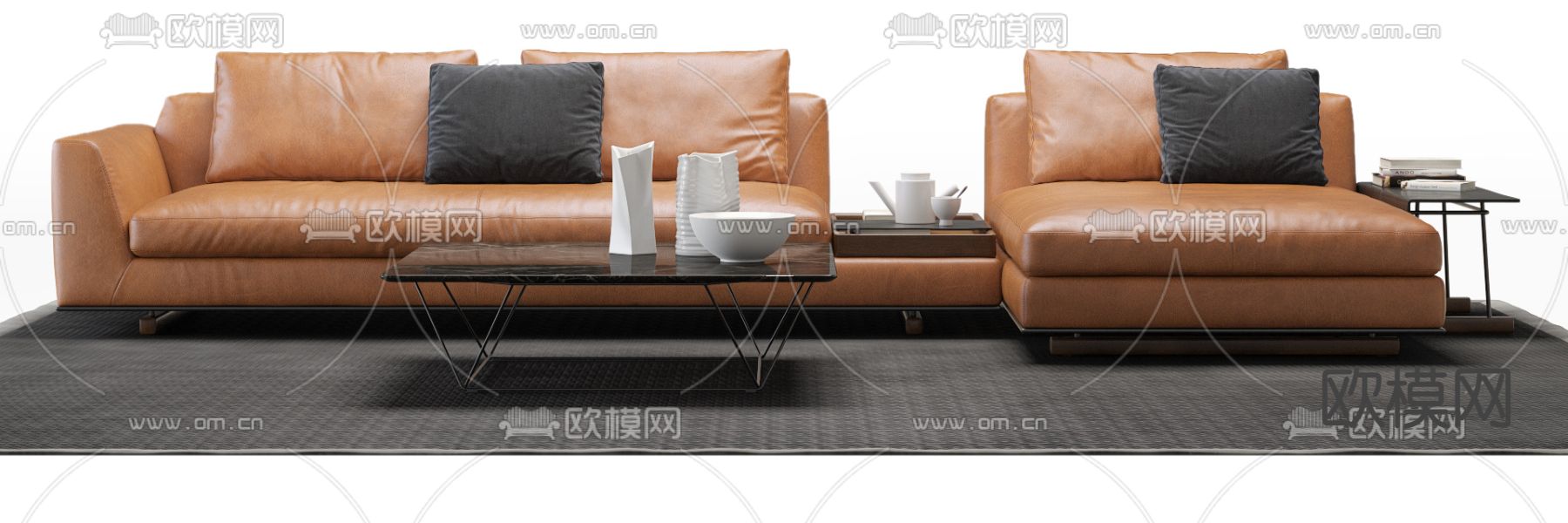 现代皮革转角沙发3d模型
