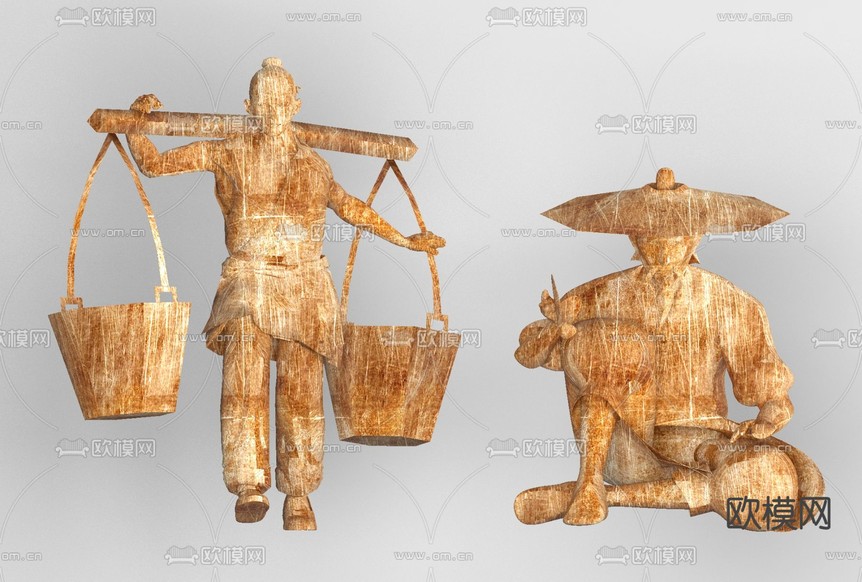 中式人物雕塑免费3d模型下载