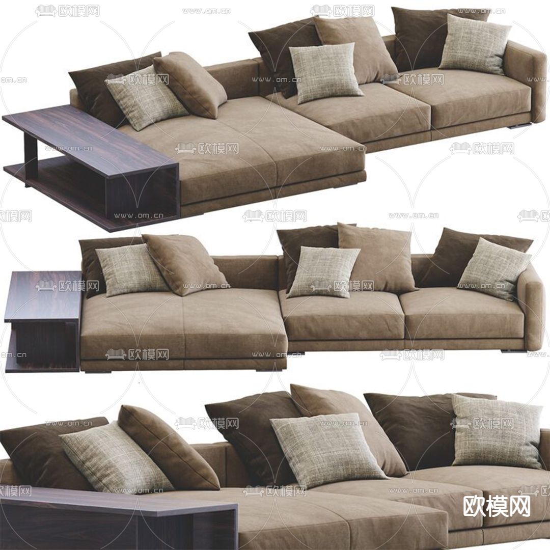 现代布艺转角沙发3d模型