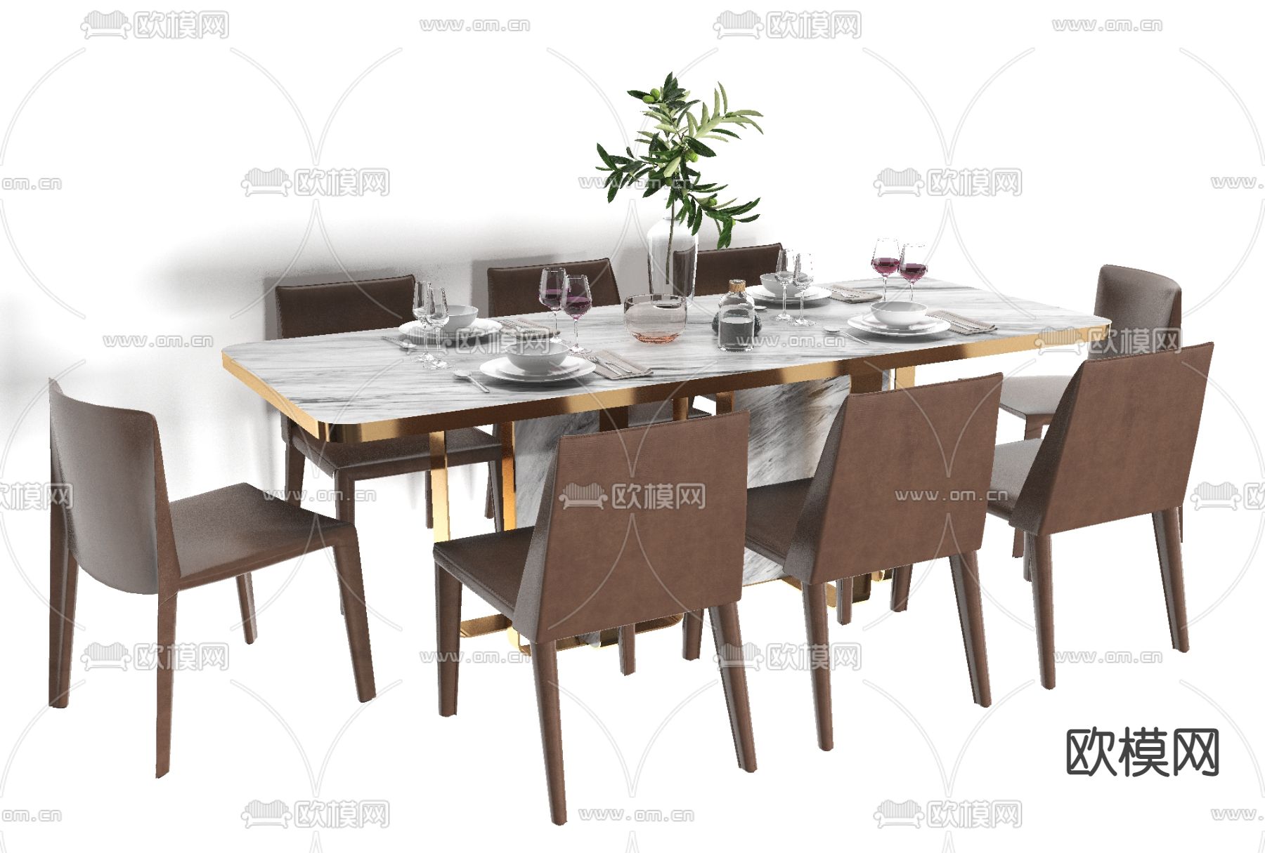 现代轻奢餐桌椅免费3d模型下载