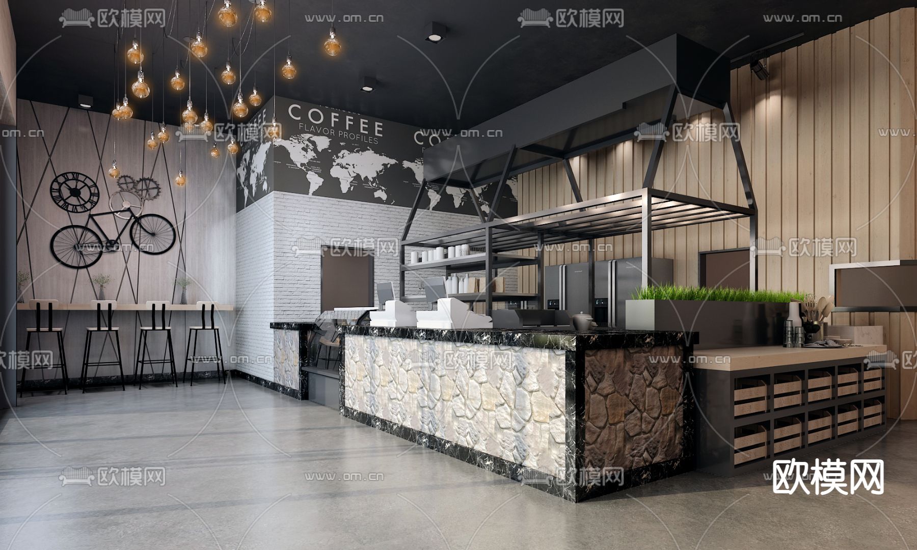 工业风咖啡店3d模型