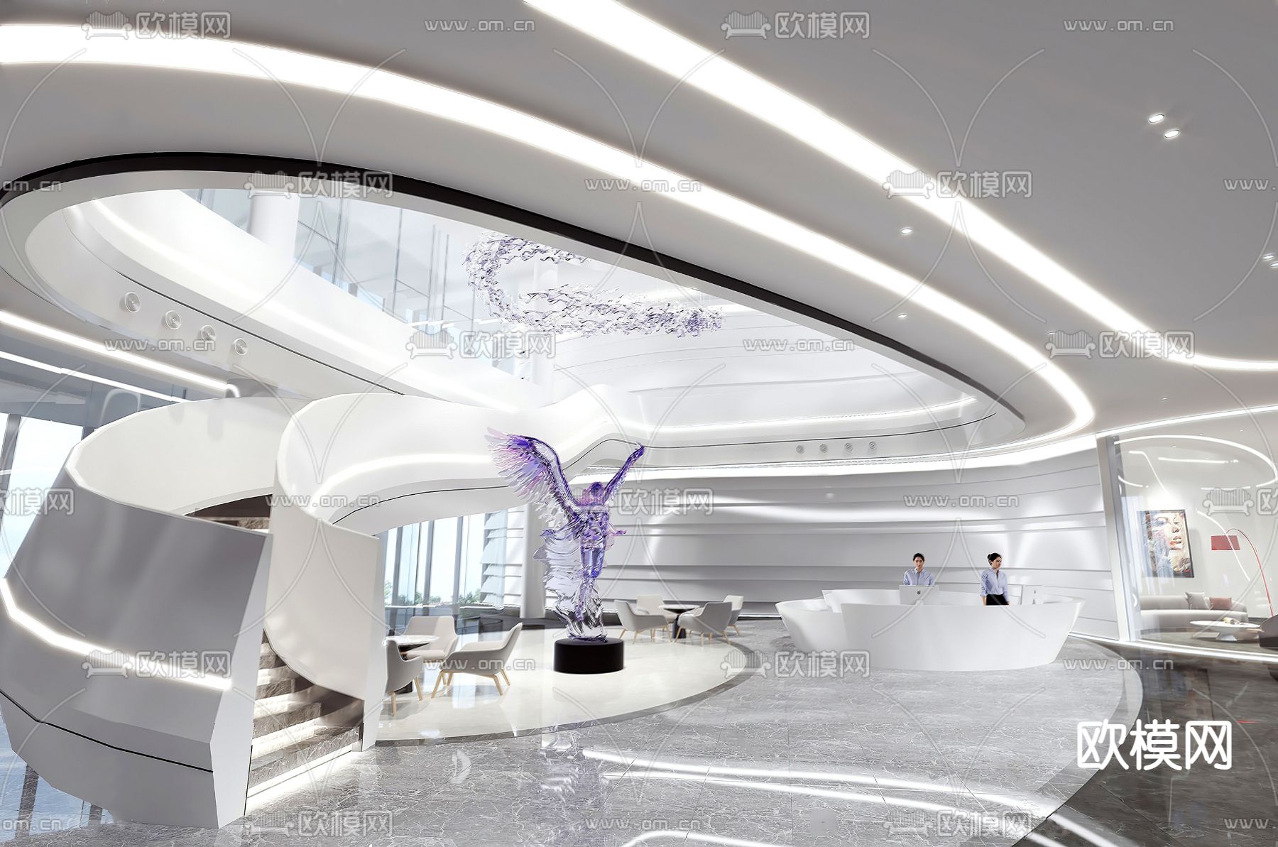 现代办公大堂前台3d模型