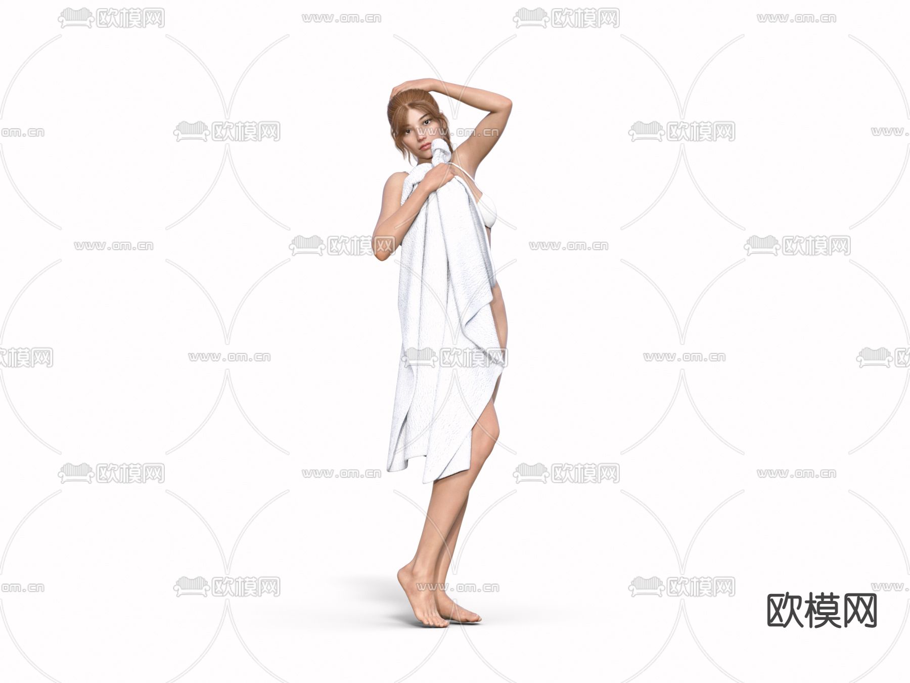 现代浴巾女人3d模型下载（渲染图1）