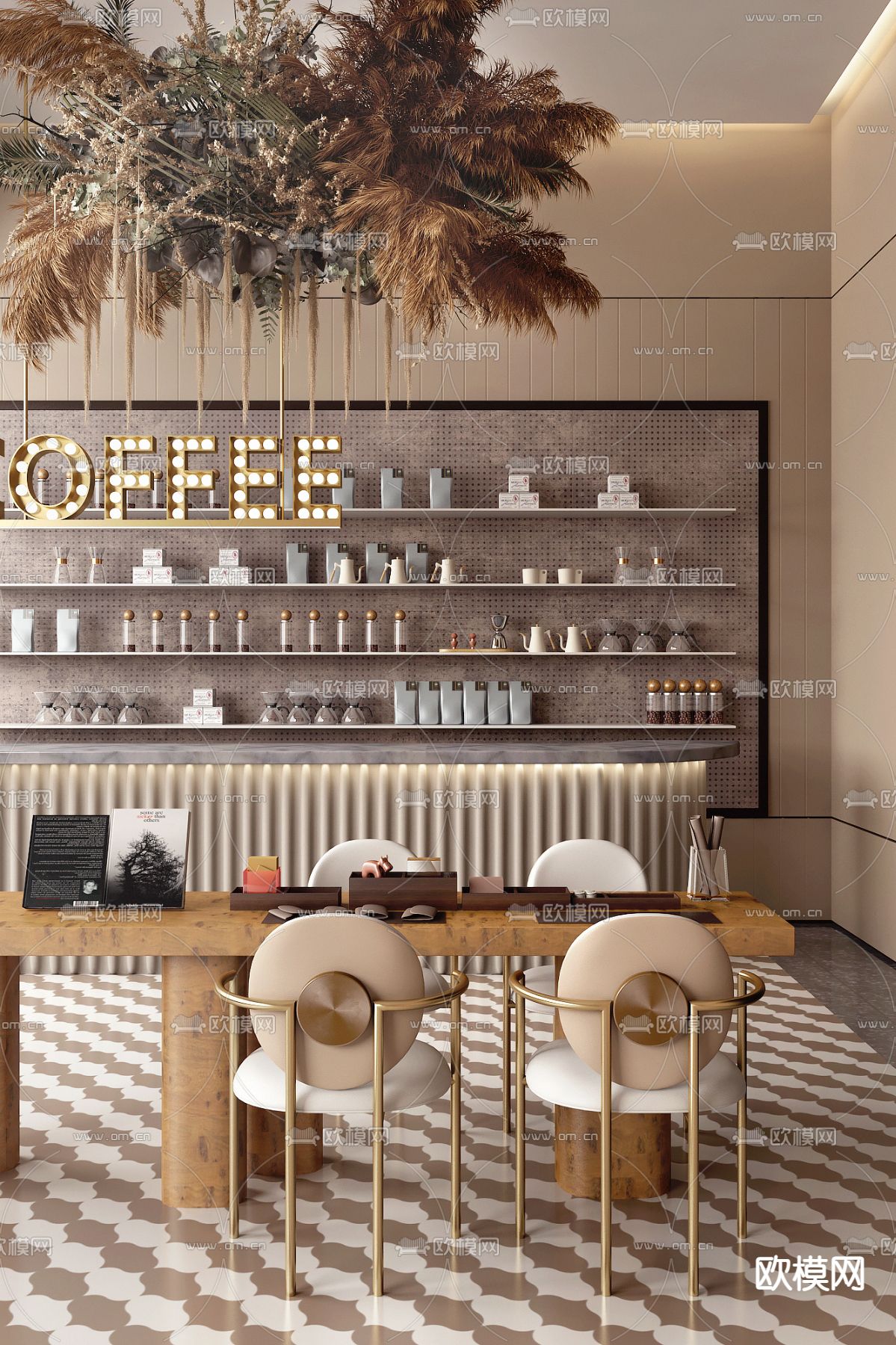 飞视设计 现代咖啡厅3d模型下载（渲染图1）