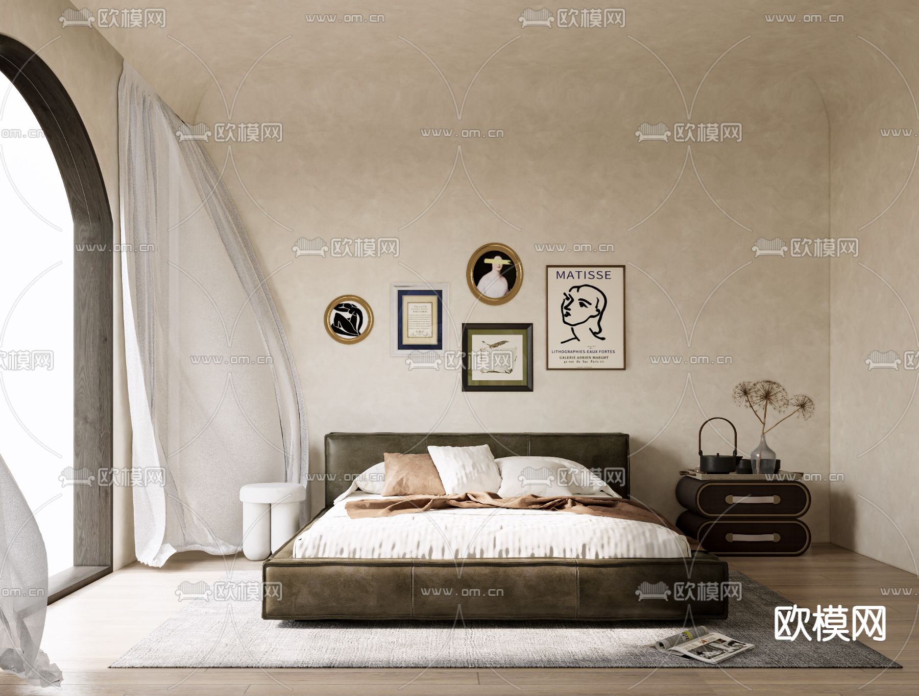 侘寂风卧室su模型下载（渲染图1）