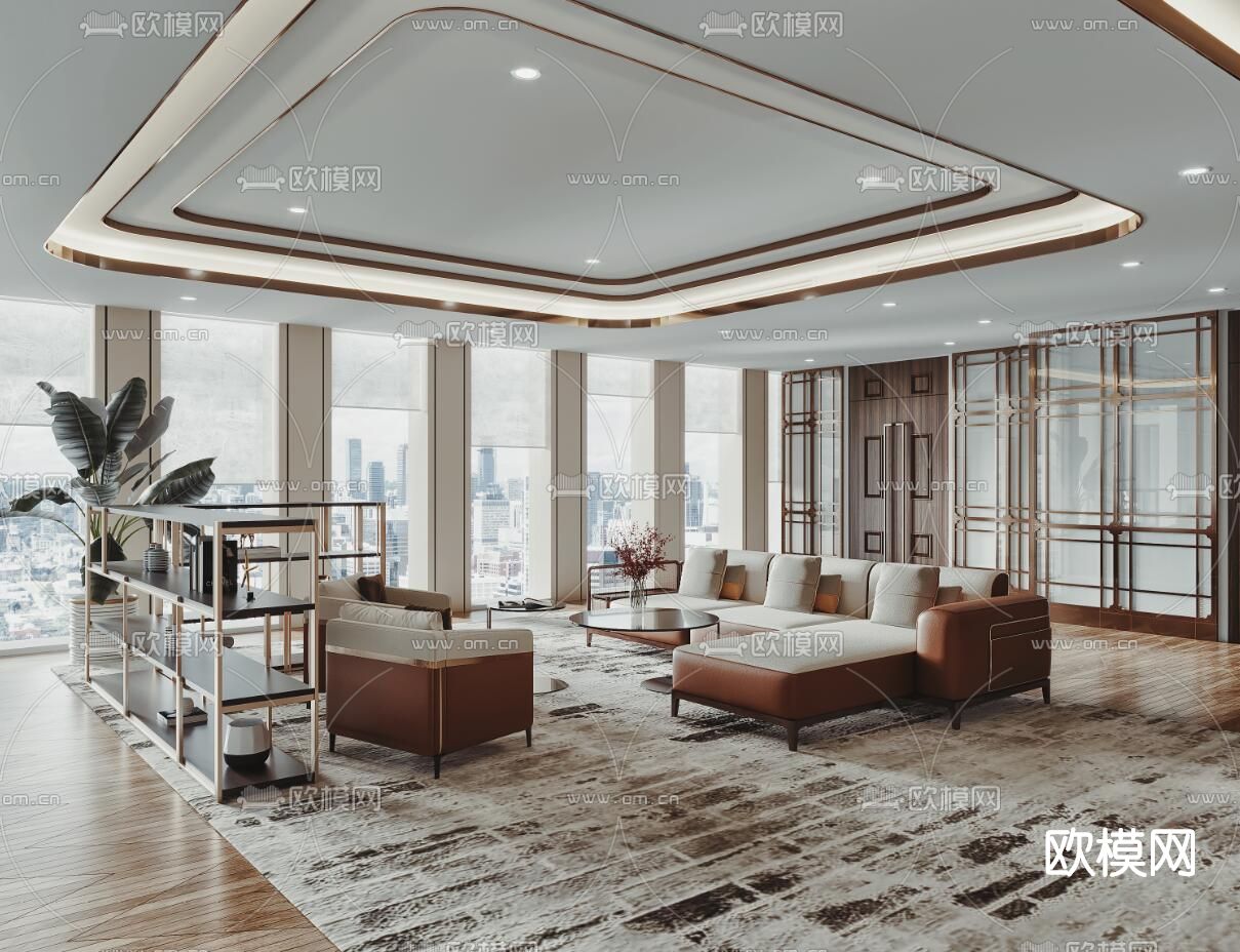 现代酒店会客室3d模型下载（渲染图3）