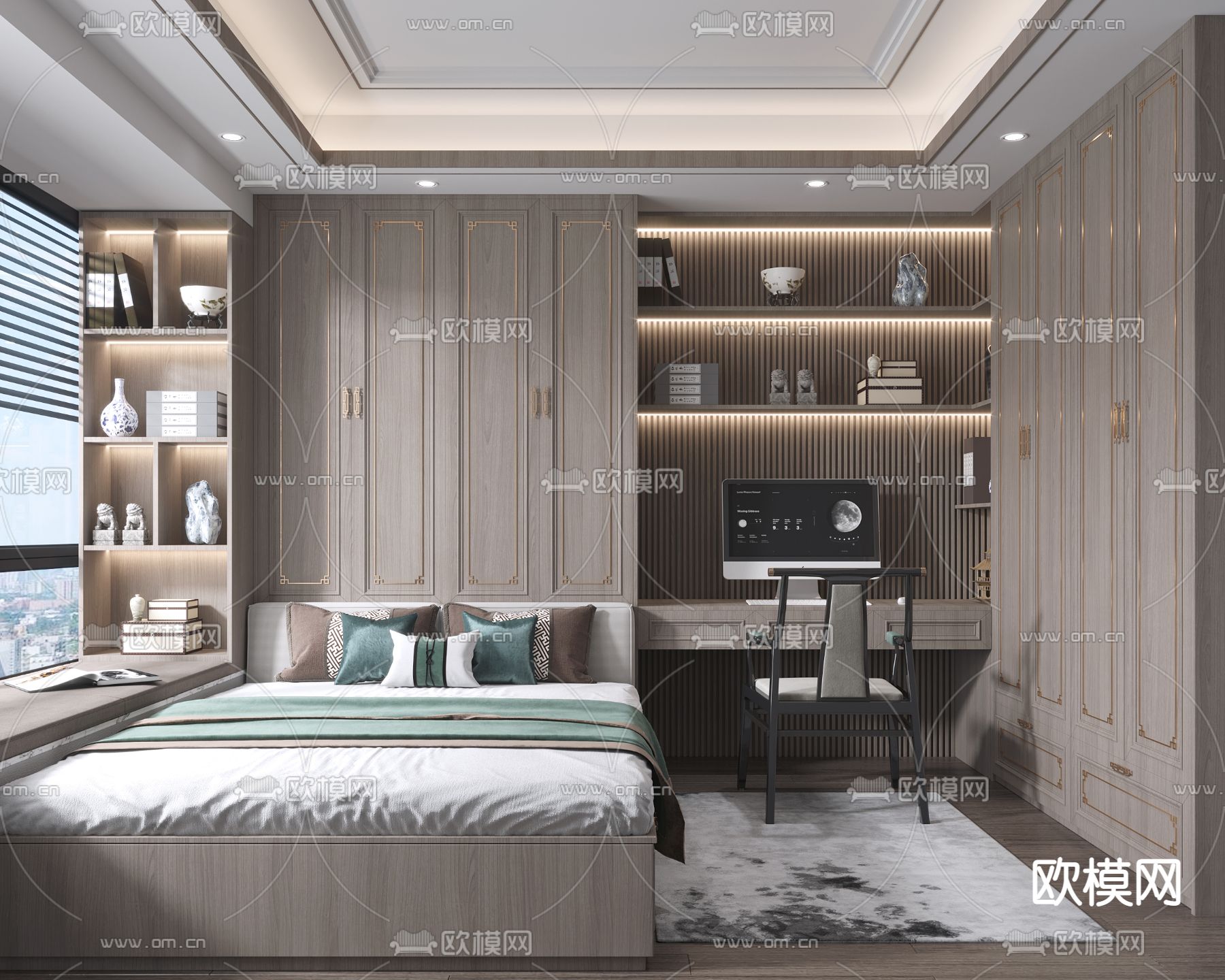 新中式榻榻米卧室3d模型下载