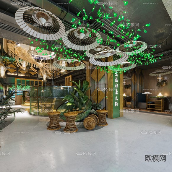 自然风火锅店3d模型下载(渲染图1)