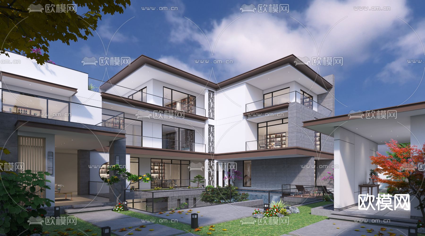 现代别墅su模型下载（渲染图1）