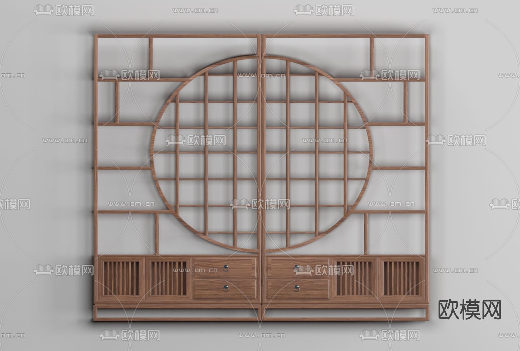 新中式实木博古架免费3d模型下载