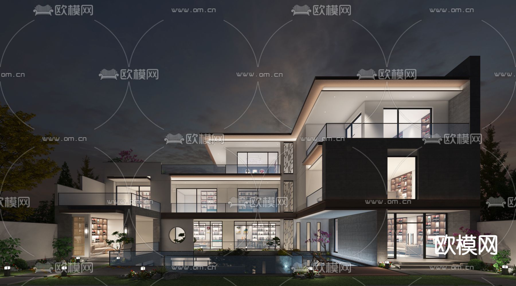 现代别墅su模型下载（渲染图3）