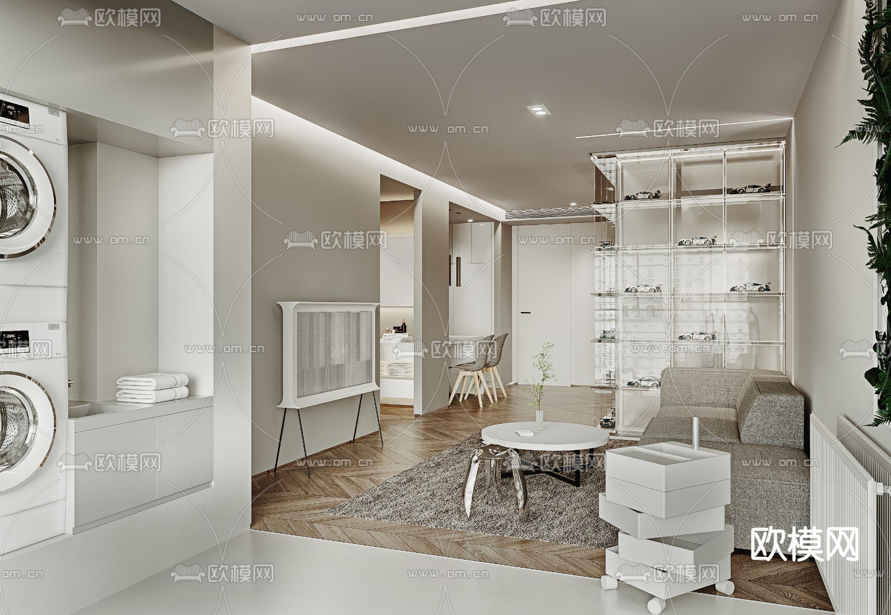 侘寂客厅餐厅3d模型