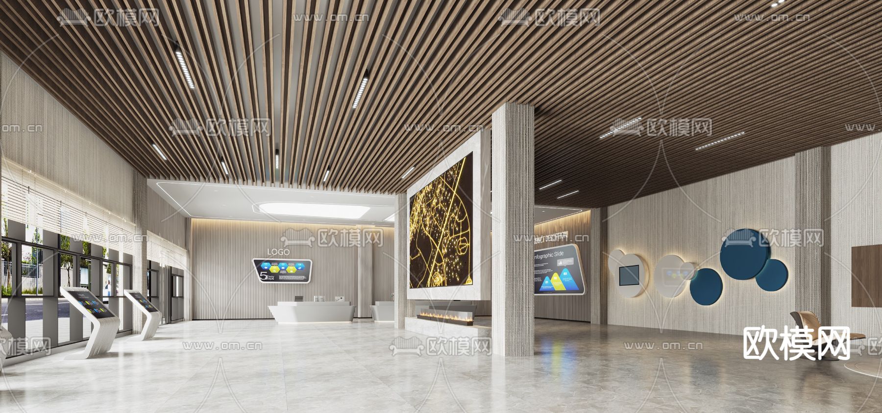 现代公司大堂前台3d模型