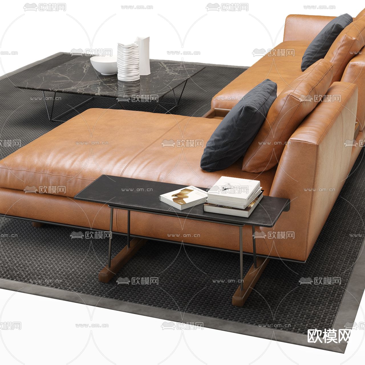 现代皮革转角沙发3d模型