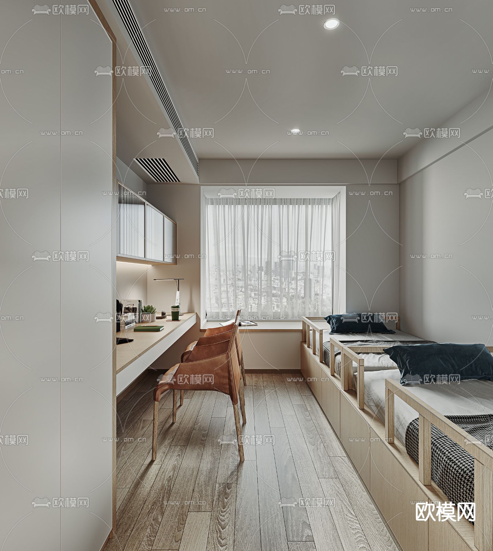 现代儿童房双床房3d模型