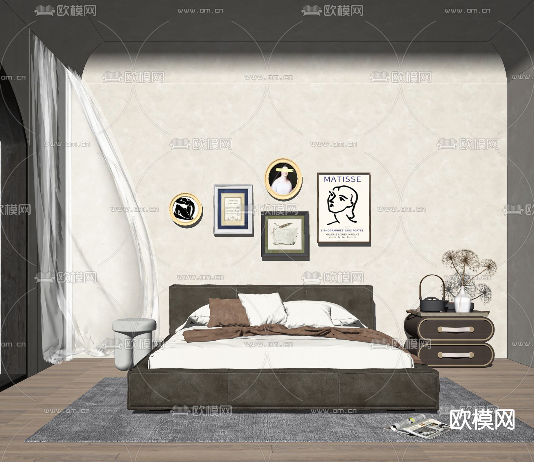 侘寂风卧室su模型下载（渲染图2）